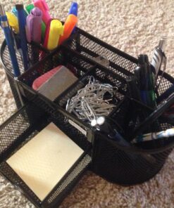 Rolodex 1746466 Mesh Pencil Cup Organizer Four Compartments Steel 9 1/3 x 4 1/2 x 4 Black 24 81e01D4oysL