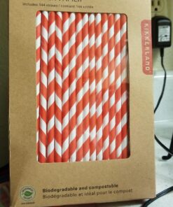 Kikkerland, Red and White Biodegradable Paper Straws, Striped, Box of 144 Red & White 25 81e0faihXhL 1