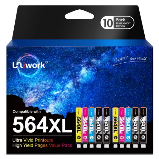 Uniwork Compatible Ink Cartridge Replacement for HP 564 564XL Replacement for Photosmart 6520 5520 4620 5510 C410a 6525 5514 OfficeJet 7510 4620 DeskJet 3522 Printer Tray (4BK/2C/2M/2Y) 10 Pack