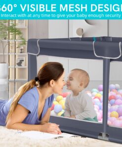 Tmsene Baby Playpen, Playard for Babies and Toddlers, Sturdy Safety Baby Fence with Breathable Mesh and Zipper Gates, Indoor & Outdoor Play Pens for Kids Activity Center (Grey) Grey 27 81e5jOl8wPL