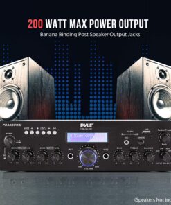 Pyle Wireless Microphone Power Amplifier System - 200W Dual Channel Sound Audio Stereo Karaoke Speaker Receiver w/USB, AUX, Microphone in w/Echo, Radio,Home Theater via RCA, Studio Use PDA8BUWM.5 12 81e7mgaxXkL