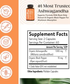 NutriRise Organic Ashwagandha Root Capsules with Black Pepper, 1300mg, Natural Stress & Mood, Thyroid, and Immune Support Supplement, Nootropic for Focus & Energy, Gluten Free, 120 Count 21 81eC8eak5oL 2