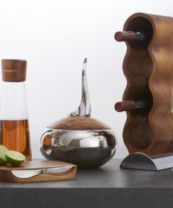 nambe Curvo Wine Rack | Wooden Wine Rack for Countertop | Wine Bottle Stand for Home Décor | Made of Acacia wood and Silver Alloy | Designed by Steve Cozzolino Brown/Silver 12 81eDts239EL