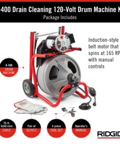 RIDGID 26998 Model K-400 Drain Cleaning 120-Volt Drum Machine Kit with C-45IW 1/2" x 75' Cable, White, Black, Red 23 81eETZkdo5L