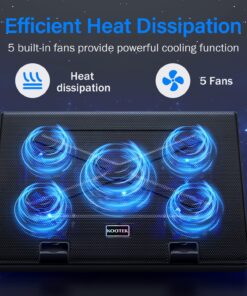 Alternative view of Kootek Laptop Cooling Pad 12"-17" Cooler Pad Chill Mat 5 Quiet Fans LED Lights and 2 USB 2.0 Ports Adjustable Mounts Laptop Stand Height Angle, Blue