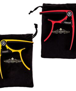 Alternative view of Guitar Capo (2 Pack) for Guitars, Ukulele, Banjo, Mandolin, Bass - Made of Ultra Lightweight Aluminum Metal (1.2 oz!) for 6 & 12 String Instruments - Nordic Essentials (Red + Gold) Red + Gold