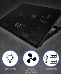 iMBAPrice - Quiet Portable 12" - 17" Laptop Cooler Cooling Pad - Ultra Slim 2xUSB Powered (5 Fans) with Adjustable Height Mount Stand 14 81eTHkYLhiL