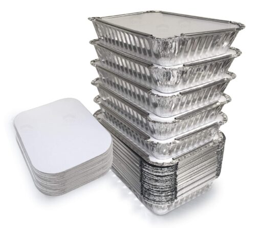 55 Pack - Aluminum Pan / Containers with Lids / Foil Containers / Aluminum Pans with Lids / Take Out Containers / Disposable Pans / Aluminum Foil Food Containers / Freezer meals containers (2.25 LB) 55 2.25 LB