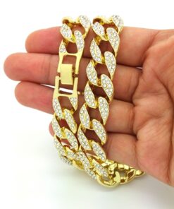 Shiny Jewelers USA Mens Iced Out Hip Hop Gold tone CZ Miami Cuban Link Chain Choker Necklace 18" 13 81eWgK63W4L