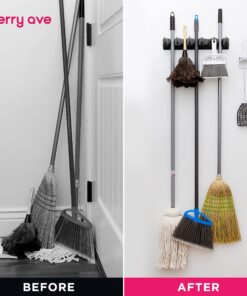 Berry Ave Broom Holder & Wall Mount Garden Tool Organizer - Home Laundry Room, Kitchen, Closet, Shed, Garage Organization and Storage Utility Rack - 5 Slots & 6 Hooks -Rake, Shovel, Mop Hanger (Black) 1 Pack Black 27 81egNDjV3pL 1