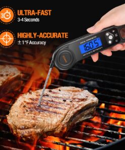 AMMZO Digital Meat Thermometer for Grilling, Instant Read Food Thermometer Waterproof with Backlight for Cooking, Deep Fry, BBQ, Grill, Smoker and Roast Black 30 81egZHDRmyL