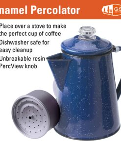 GSI Outdoors Percolator Coffee Pot | Enamelware Campfire Coffee Boiler Kettle for Outdoor Camping Cookware, Cabin, RV, Kitchen, Hunting & Backpacking Blue 12 cup 8 81egawfrhiL