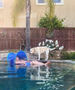 SwimWays Spring Float Recliner with Removable Canopy - Swim Lounger for Pool or Lake, Blue Dark Blue / Light Blue 40 81ei6y7xWeL