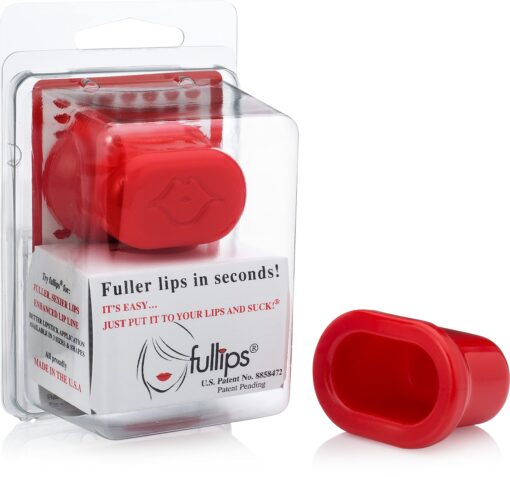 Fullips Lip Plumper Tool - Medium Oval with Bonus Large Round Enlarger - Self Suction Plumping Device For Fuller Lips - Plump in Seconds - Natural Instant Lip Enhancement Kit - Red Plastic Plumpers