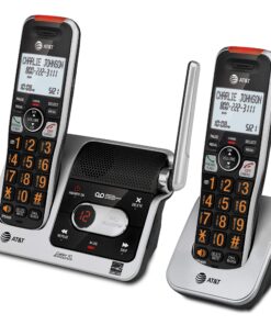 AT&T BL102-2 DECT 6.0 2-Handset Cordless Phone for Home with Answering Machine, Call Blocking, Caller ID Announcer, Audio Assist, Intercom, and Unsurpassed Range, Silver/Black 2 Handset 33 81eq W88BeL