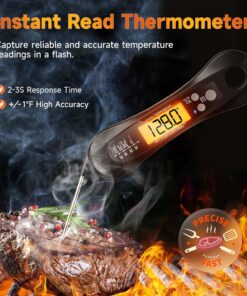Meat Thermometer Digital, Meat Thermometers for Grilling and Cooking, Waterproof Instant Read Food Thermometer with Accurate Readings, Large LED Backlit Display and Foldable Probe for Kitchen & BBQ Black 25 81er8L7VUZL