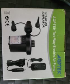 AGPTEK Electric Air Pump with 3 Nozzles, 110V AC/12V DC, Portable Quick-Fill Perfect Inflator/Deflator Pumps for Outdoor Camping, Inflatable Cushions, Air Mattress Beds, Boats, Swimming Ring 32 81ewRCC2R1L