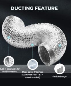 iPower GLDUCT8X25C 8 inch 25 feet Non-Insulated Flex Air Aluminum Foil Ducting Dryer Vent Hose for HVAC Ventilation with 2 Clamps, 8", Silver 8 in 25 ft 1 Pack 11 81ey0iQRV8L 1