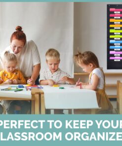 Black Pocket Chart for Classroom - 10 Pocket Storage Rainbow Pocket Charts , 3 Over Door Hangers Included, Hanging Wall File Organizer for File Folders, School Mailbox, Home/Office Papers Black - (10 Name Tag Pockets) 16 81eyo9UQVL