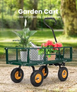 VIVOHOME Heavy Duty 550 Lbs Capacity Mesh Steel Garden Cart Folding Utility Wagon with Removable Sides (Green) Green 8 81f0CIeVHL