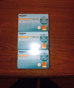 Amazon Basic Care Aspirin 81 mg Pain Reliever (NSAID) Chewable Tablets, Low Dose , Orange Flavor, 108 Count (3 Packs of 36) 36 Count (Pack of 3) 50 81f0LgNBBoL