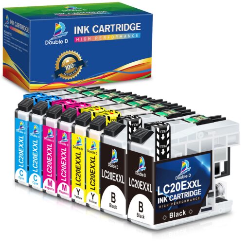 DOUBLE D Upgraded LC20E Compatible Replacement for Brother LC20E LC-20E XXL Ink Cartridges for Brother MFC-J985DW J775DW J5920DW J985DWXL Printer (2BK+2C+2M+2Y) 8 Pack-Updated Version