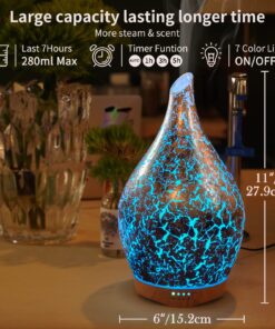 Porseme 280ml Essential Oil Diffuser, 3D Glass Aromatherapy Diffusor, Ultrasonic Cool Mist BPA Free Aroma Humidifier with Timer and Color Changing Function, Waterless Shut-Off for Home Office Room G3-280ml Silver Plated Aladdin Vase 15 81f1w5IDQ5L