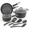 GoodCook 10-Piece Micro-Divot Nonstick Aluminum Cookware Set with Pans, Dutch Oven, Turner, Spoons, and Pasta Fork, Black (6188) 10 piece set
