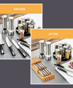 In-Drawer Knife Block Organizer - Bamboo Wood Drawer Knife Organizer - Holds 5 Long + 6 Short Knives (Not Included) - Store Knives with Blades Pointing Down Natural 33 81f5890YNrL