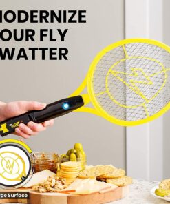 ZAP IT! Bug Zapper - Rechargeable Mosquito, Fly Killer and Bug Zapper Racket - 4,000 Volt - USB Charging, Super-Bright LED Light to Zap in the Dark - Unique 3-Layer Safety Mesh That's Safe to Touch Large Yellow 20 81f6U2Ft hL