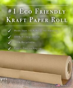 Eco Kraft Wrapping Paper Roll (Jumbo) | Biodegradable Recycled Material | Made in the USA | Multi-use: Natural Wrapping Paper, Table Runner, Moving, Packing & Shipping | 30” x 1200” (100ft) 18 81f73f6DXML
