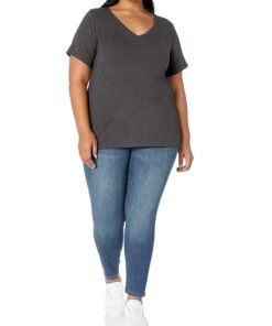 Amazon Essentials Women's Short-Sleeve V-Neck T-Shirt (Available in Plus Size) 1 Charcoal Heather 1X 5 81f7aL9WgqL