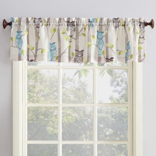 No. 918 Hoot Owl Print Semi-Sheer Rod Pocket Kitchen Curtain Valance, 56" x 14", Mocha Mocha Brown 56 in x 14 in