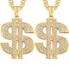 Tatuo 2 Pieces Plated Chain for Men with Dollar Sign Pendant Necklace, Hip Hop Dollar Necklace Blonde Trendy Style 6 81fBJfTsIIL