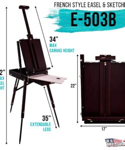 Alternative view of U.S. Art Supply Coronado Black Cherry Easel, Large Adjustable Wooden French Style Field and Studio Sketchbox Tripod Easel with Drawer, Artist Wood Palette, Premium Beechwood, Painting, Sketching Stand