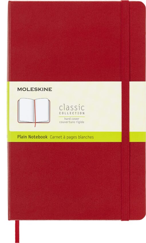 Moleskine Classic Notebook, Hard Cover, Large (5" x 8.25") Plain/Blank, Scarlet Red, 240 Pages