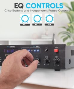 PYLE Wireless Bluetooth Karaoke Amplifier Home Car Bus Tours 300 Watts 2 Channel Digital Home Audio PA Receiver System 2 Microphone Input Control, FM Radio, USB,12 Volt Power Option Pyle PFA600BU 25 81fE3iHNzeL