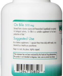 Nutricology Ox Bile 500 mg - Fat Digestion, Liver, Metabolic, GI Support - 100 Vegicaps 12 81fFigJbv5L