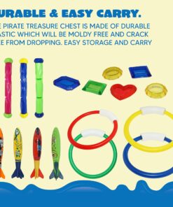 JOYIN 18Pcs Diving Pool Toys for Kids, Swimming Pool Toy with Storage Bag Includes 4 Pool Rings, 4 Diving Sticks, 4 Bandits, 6 Treasures Underwater Swim Pool Games for Ages 8-12 17 81fKTxHISLL