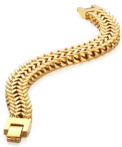 FIBO STEEL Stainless Steel 12MM Two-strand Wheat Chain Bracelet for Men Punk Biker Bracelet,8.0-9.1 inches Gold-tone 8.0 Inches 12 81fMNuS2dpL