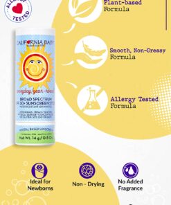 California Baby Everyday/Year-Round SPF 30+ Sunscreen Stick | Broad Spectrum | Mineral Sunscreen Face & Body | Titanium Dioxide | Allergy-Friendly | Reef Safe Sunscreen | Mineral Sunscreen For Sensitive Skin | 14 g / 0.5 oz. 0.5 Ounce (Pack of 1) 13 81fMjbetbDL