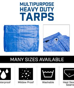 Grizzly Tarps by B-Air 10' x 14' Large Multi-Purpose Waterproof Heavy Duty Poly Tarp with Grommets Every 36", 8x8 Weave, 5 Mil Thick, for Home, Boats, Cars, Camping, Protective Cover, Blue 10' x 14' 12 81fQ6wv27pL