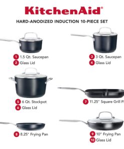 Alternative view of KitchenAid Hard Anodized Induction Nonstick Cookware Pots and Pans Set, 10 Piece, Matte Black Cookware Set (10 Piece)