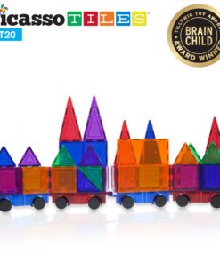 PicassoTiles 2 Piece Car Truck Construction Kit Toy Set Vehicle Educational Building Tile Magnetic Blocks Puzzle Magnets Toys with Re-Enforced Hitch and Long Bed for Girls Boys Toddler Ages 3+ PT20 33 81fSyvL479L