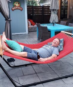 Sunnydaze Universal Heavy-Duty Steel Hammock Stand - 550-Pound Capacity - Fits Hammocks 9 to 14 Feet Long - Black 36 81fTNEDagiL