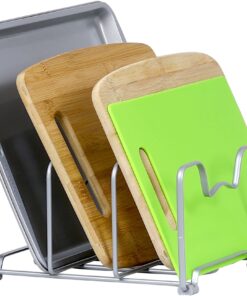 2 Pack - SimpleHouseware Kitchen Cabinet Pantry and Bakeware Organizer Rack Holder, Silver Sliver 24 81fTsF0l5zL