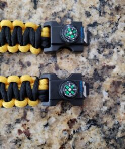 Nexfinity One Survival Paracord Bracelet - Tactical Emergency Gear Kit with SOS LED Light, 550 Grade, Adjustable, Multitools, Fire Starter, Compass, and Whistle - Set of 2 Yellow 22 81fU7NM8xpL