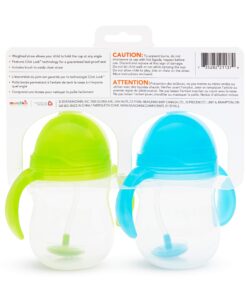 Munchkin® Any Angle™ Weighted Straw Trainer Cup with Click Lock™ Lid, 7 Ounce, 2 Count (Pack of 1), Blue/Green 2 Count (Pack of 1) 21 81fUzF8 s9L