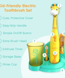 Brusheez® Kids’ Electric Toothbrush Set - Safe & Effective for Ages 3+ - Parent Tested & Approved with Gentle Bristles, 2 Brush Heads, Rinse Cup, 2-Minute Timer, & Storage Base (Jovie The Giraffe) Jovie the Giraffe 23 81fVmffKY5L