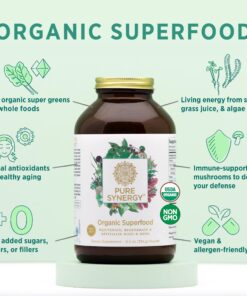 PURE SYNERGY Organic Superfood Powder | Organic Green Superfood Powder | Whole Food Supplement with Organic Greens, Spirulina and Mushrooms | For Energy, Healthy Aging, and Immune Health (12.5 ounces) 12.5 Ounce (Pack of 1) 8 81fWk05iM3L